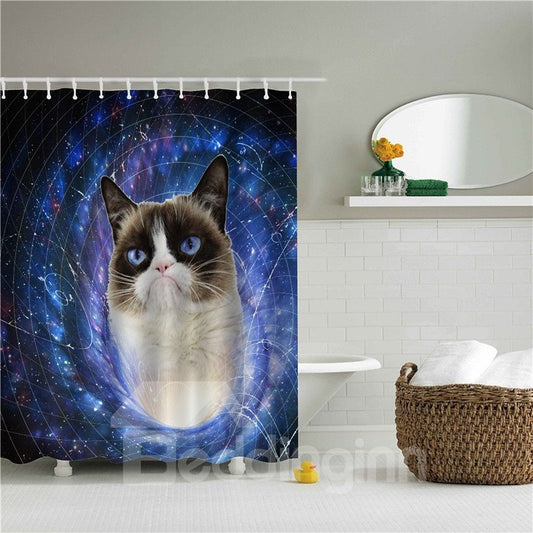 Badezimmer-Duschvorhang aus Polyester mit 3D-Katze in Galaxie-Motiv