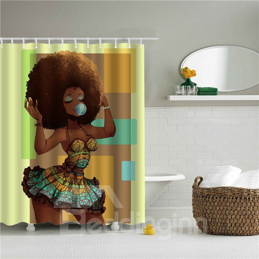 3D Afrocentric Fashion Girl Black Women Printed Polyester Bathroom Shower Curtain