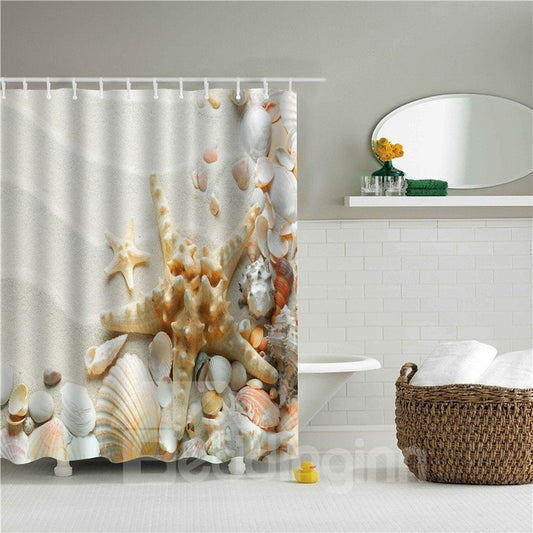 3D Starfish Printed Polyester White Bathroom Shower Curtain