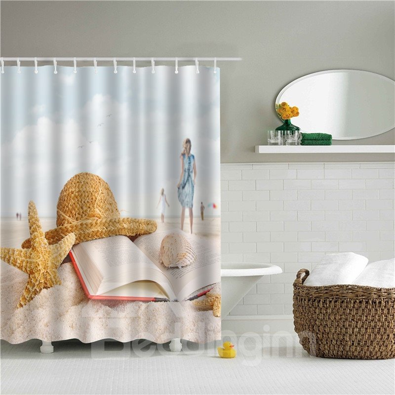 3D Starfish and Hat Printed Polyester Bathroom Shower Curtain