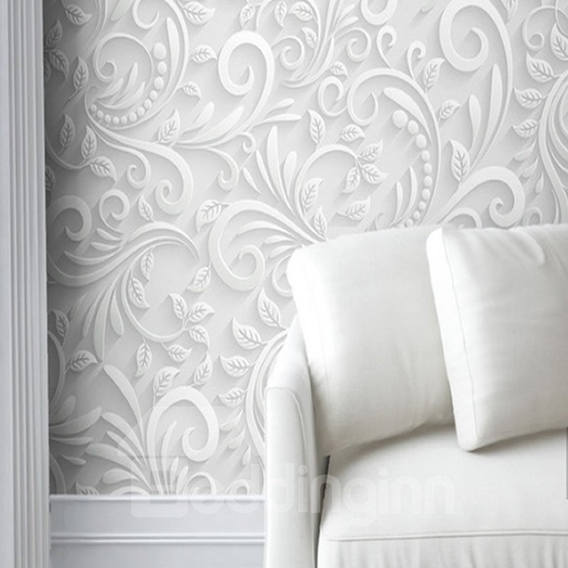 White Floral Prints Elegant Style Waterproof Durable and Eco-friendly 3D Wall Murals