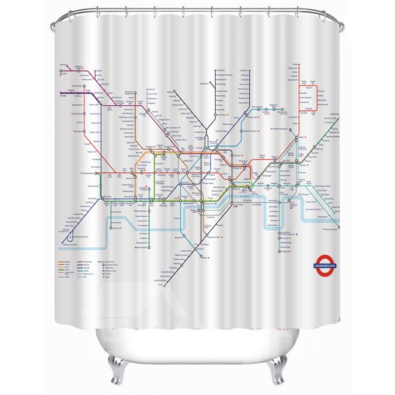 London Subway Route Map Printed Polyester Bathroom Shower Curtain