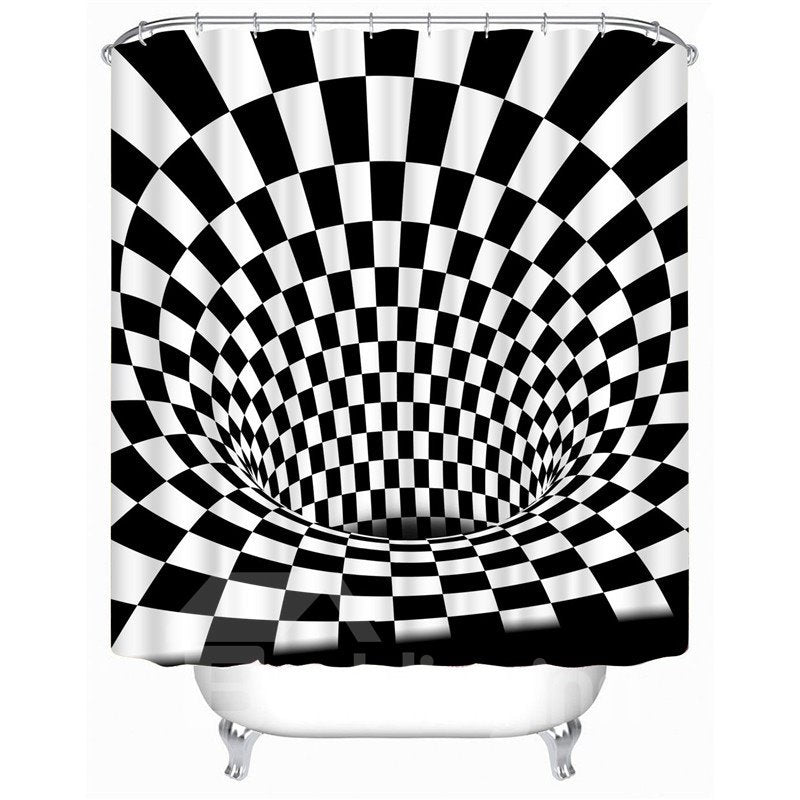 3D Dimensional Figures Printed Polyester Black and White Bathroom Shower Curtain