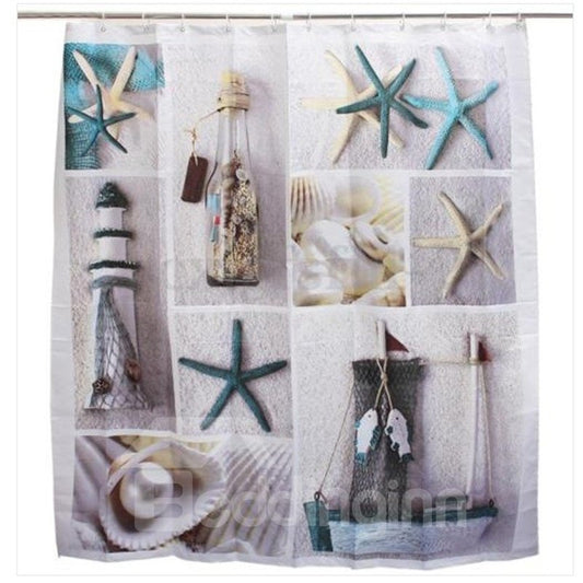 3D Starfish Printed Polyester Sea Style Bathroom Shower Curtain