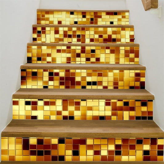 Golden Plaids Home Decorative 6-Piece 3D PVC Waterproof Stair Mural