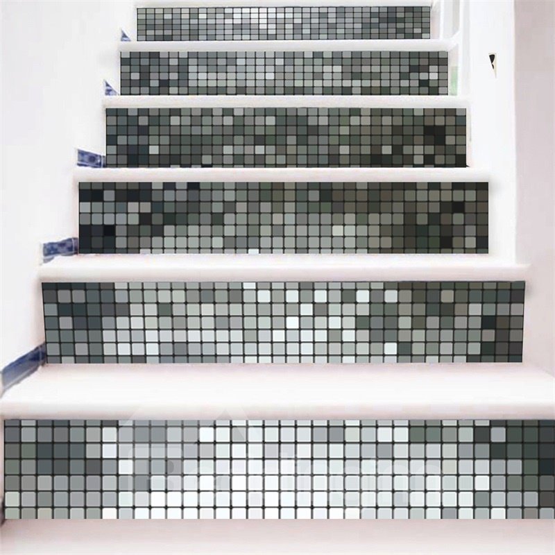 Mural de escalera impermeable de PVC 3D de 6 piezas con cuadros cuadrados