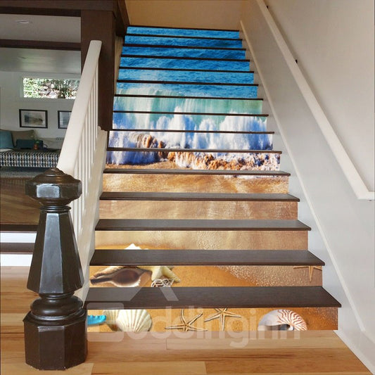 Shells and Starfishes on The Beach 3D Waterproof Stair Murals