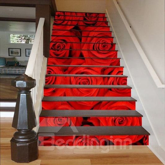 Rote Rosen 3D wasserdichte DIY Treppen-/Wandbilder
