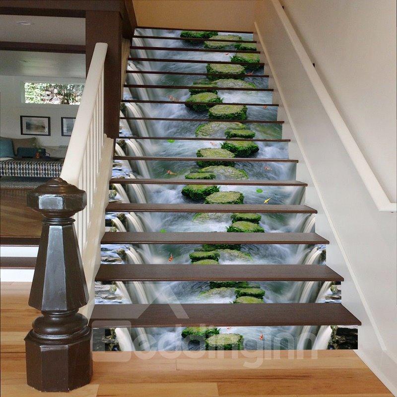 Murales de escaleras impermeables 3D con piedras fregadoras en cascada