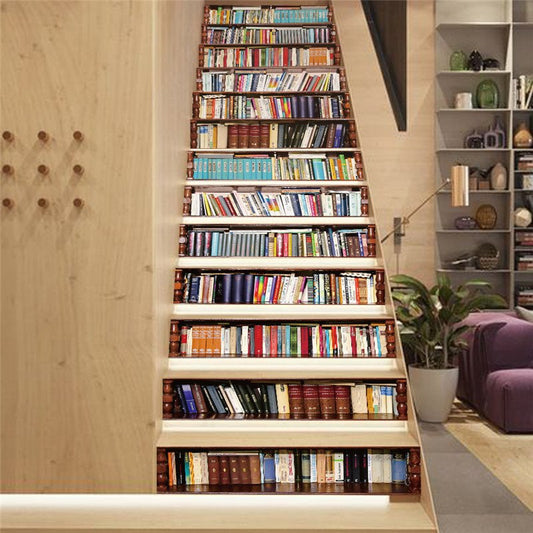 Bookcase 13-Piece Wisdom Sea PVC 3D Waterproof Stair Murals