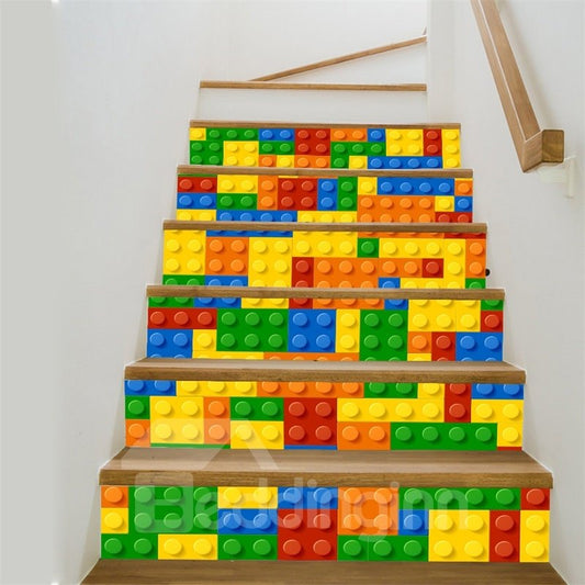 Murales de escaleras impermeables 3D de PVC de 6 piezas con barras de colores y círculos