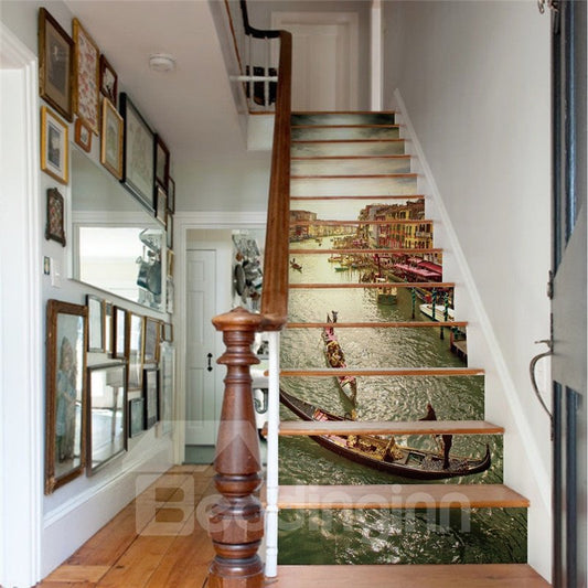 Water-town and Sunshine 13-Piece PVC 3D Waterproof Stair Murals