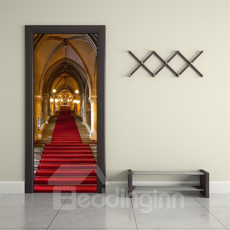 30¡Á79in Red Long Rug in Hall PVC Environmental and Waterproof 3D Door Mural