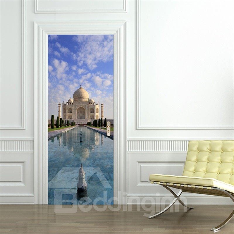 30¡Á79in White Church under Blue Sky PVC Environmental and Waterproof 3D Door Mural