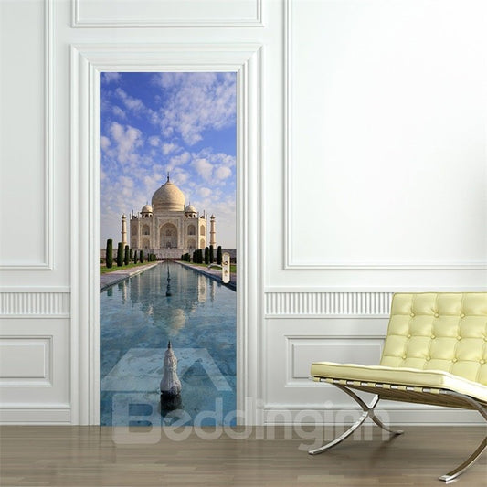 30¡Á79in White Church under Blue Sky PVC Environmental and Waterproof 3D Door Mural