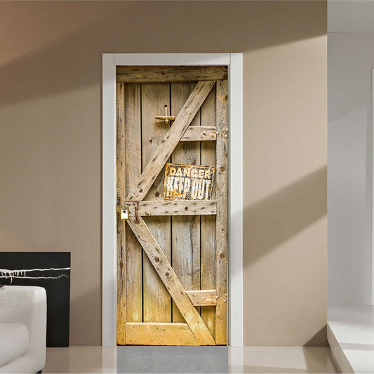 30¡Á79in Wooden Door Looking PVC Environmental and Waterproof 3D Door Mural