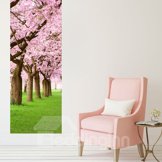 Mural de puerta 3D ambiental e impermeable de PVC con cerezos rosados ​​de 30 × 79 pulgadas