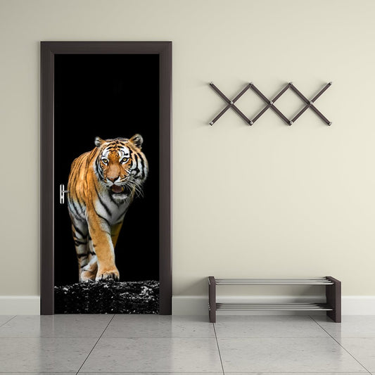 Fondo negro de 30 × 79 pulgadas con mural de puerta 3D ambiental e impermeable de PVC impreso con tigre