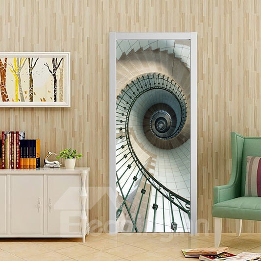Mural de puerta 3D ambiental e impermeable de PVC de estilo elegante con escaleras de caracol de 30 × 79 pulgadas