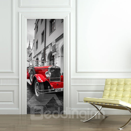 30 x 79 Zoll rotes Auto- und Stadt-PVC-umweltfreundliches und wasserdichtes 3D-Türwandbild