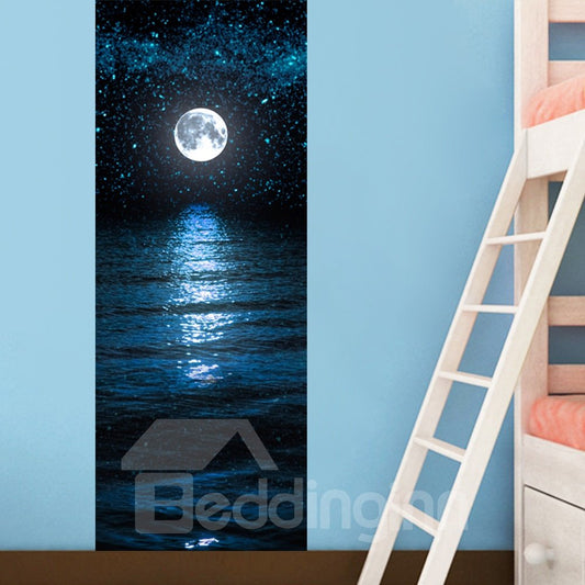 30×79 Zoll blaues Mondlicht und Meeresspiegel-PVC, umweltfreundlich und wasserdicht, 3D-Türwandbild