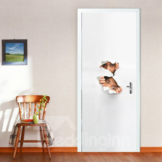 30¡Á79in White Background with Two People Digging Holes PVC Waterproof 3D Door Mural