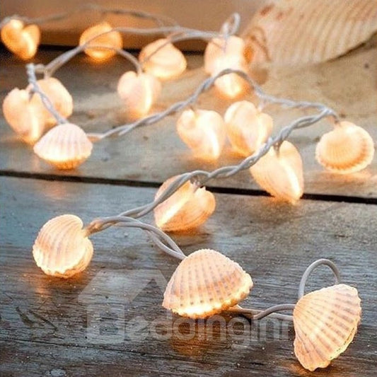 Cadena de luces de conchas de 197 pulgadas, 30 bombillas, luces LED impermeables y ecológicas