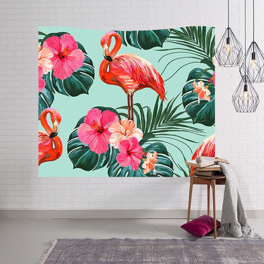 Dekorativer Wandteppich mit Flamingo- und Blumenlaub-Design zum Aufhängen