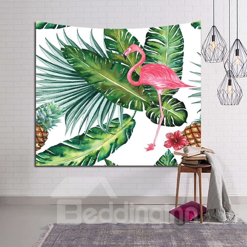 Dekorativer Wandteppich mit tropischen Pflanzen und Flamingos zum Aufhängen