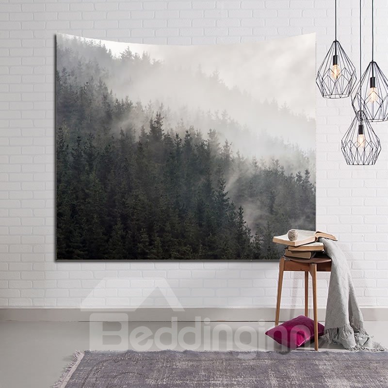 Foggy Mountains and Forest Decorative Hanging Wall Tapestry