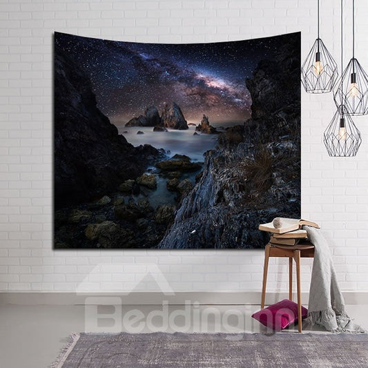 Tapiz de pared colgante decorativo con cielo de roca y galaxia