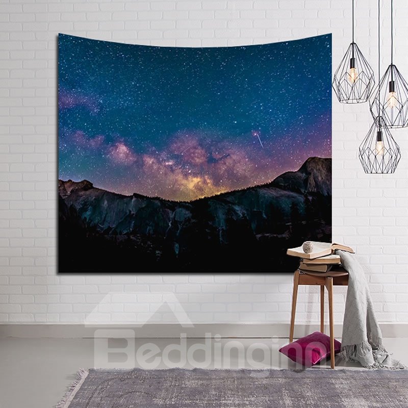 Twinkle Galaxy Stars and Mountain Decorative Hanging Wall Tapestry
