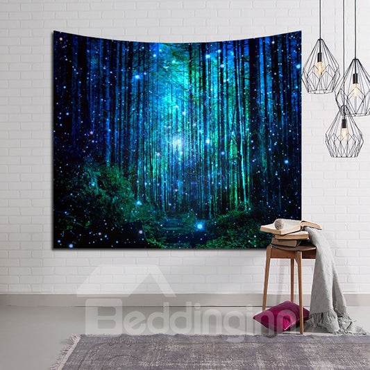 Tapiz de pared colgante decorativo con brillo de luciérnaga de bosque y camino mágico