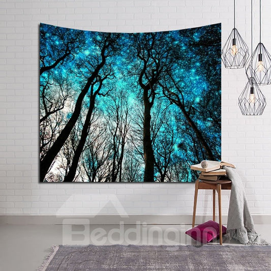 Tapiz de pared colgante decorativo con diseño de bosque mágico y cielo azul