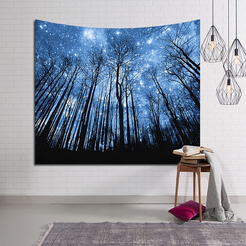 Tapiz de pared colgante decorativo con estrellas de galaxia del bosque mágico