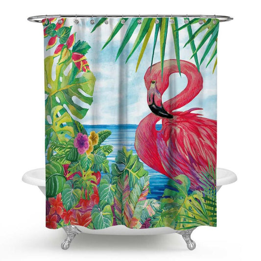 3D Waterproof Flamingo and Tropical Plants Printed Polyester Shower Curtain