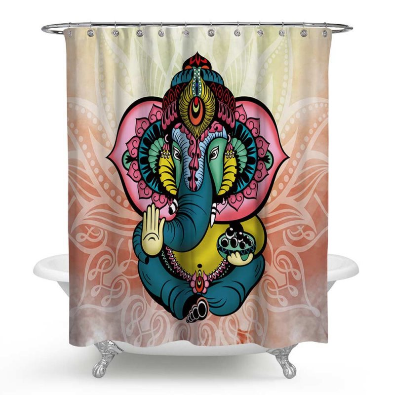3D Waterproof Buddha Elephant Printed Polyester Shower Curtain