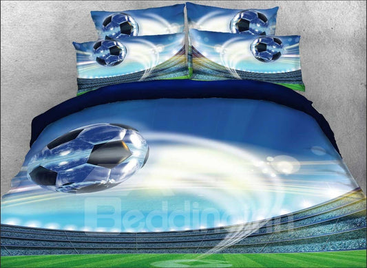 Fliegender Fußball, bedruckte 4-teilige 3D-Bettwäsche-Sets/Bettbezüge aus Mikrofaser 