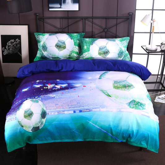 Soccer Bedding, 4-Piece Flying Soccer Ball Printed Duvet Cover Set Microfiber