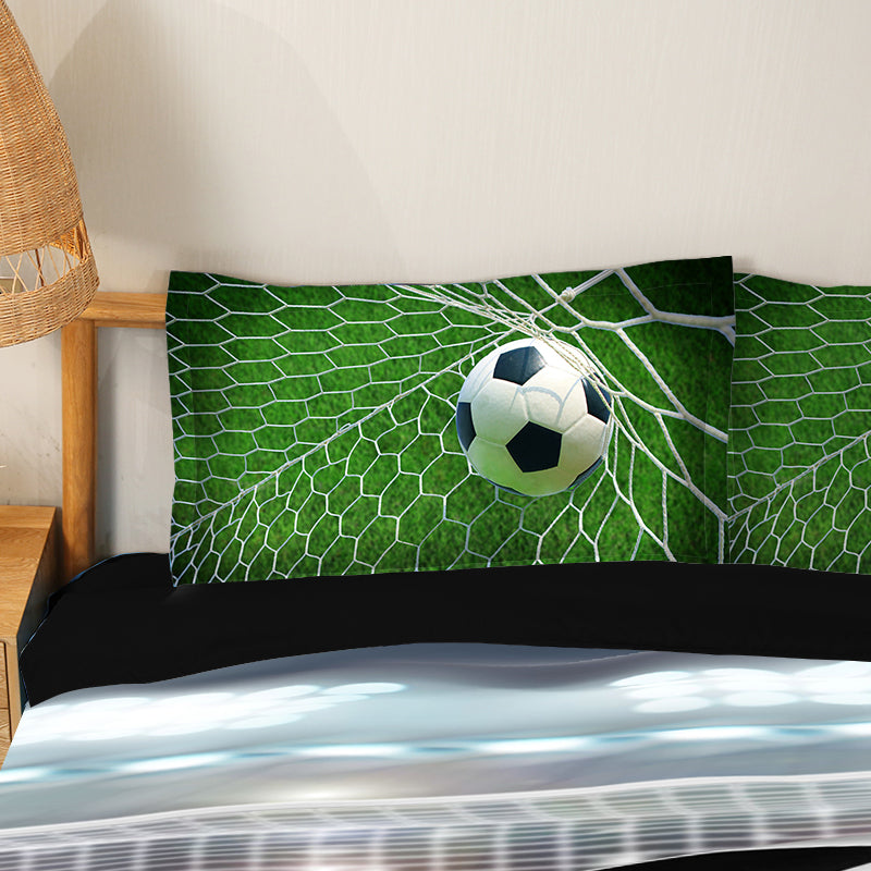 Nur in den USA: Fußball vor dem Tor, bedruckte 3D-4-teilige Bettwäsche-Sets/Bettbezüge, 2 Kissenbezüge, 1 Bettlaken, 1 Bettbezug, Mikrofaser, Grün 