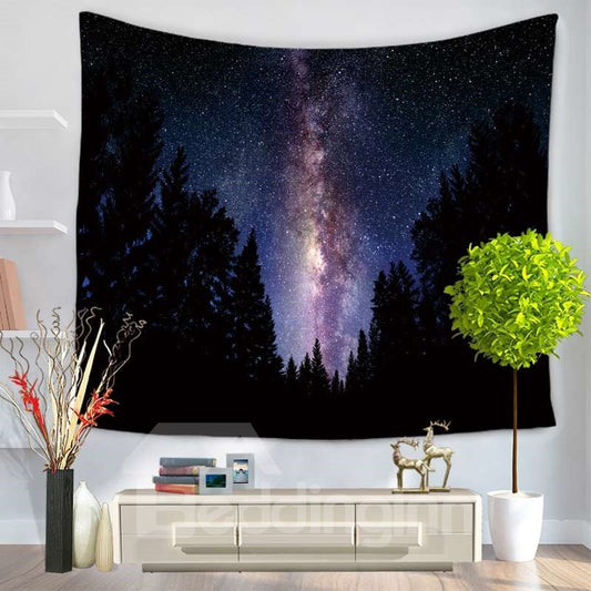 Tapiz de pared colgante decorativo con patrón espacial mágico y bosque oscuro