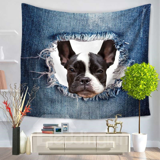 French Bulldog and Big Ripped Jeans Decorative Hanging Wall Tapestry