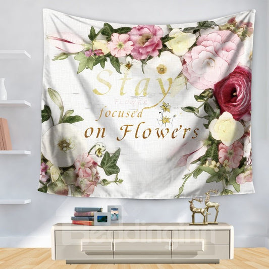 Tapiz de pared colgante decorativo floral con estampado de frases, estilo princesa, mantente centrado en las flores