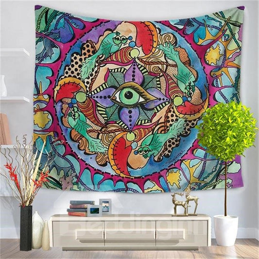 Tapiz de pared colgante decorativo con patrón de peces abstractos de ojo psicodélico de Mandala