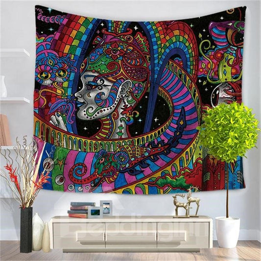 Colorful Rainbow Psychedelic Medusa Pattern Decorative Hanging Wall Tapestry