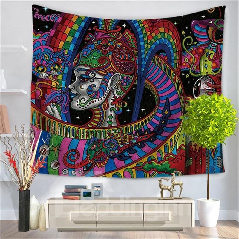 Tapiz de pared colgante decorativo con patrón de Medusa psicodélico de arco iris colorido