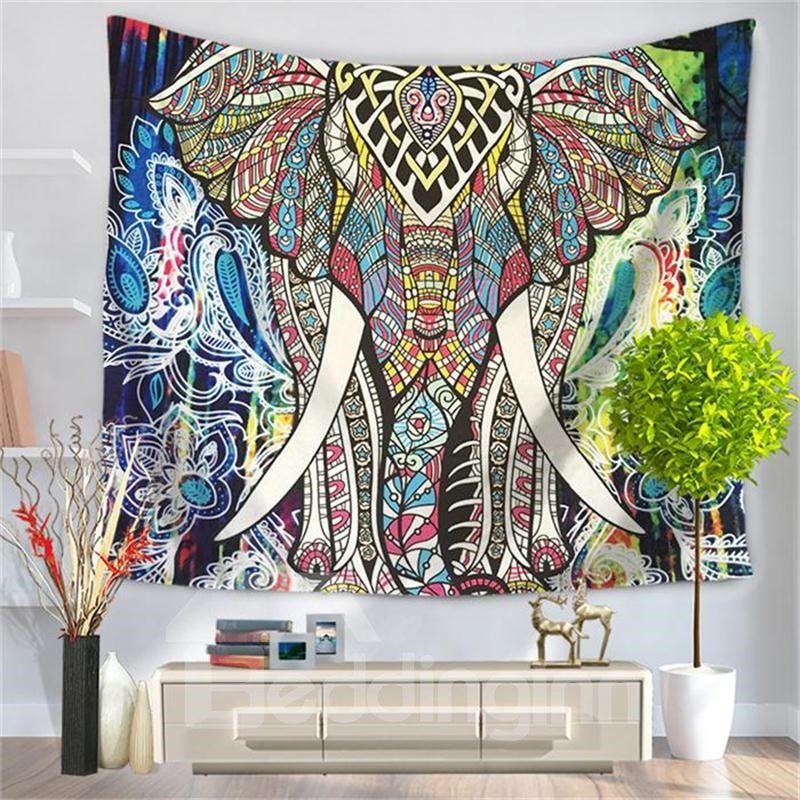 Bohemian Elephant Figure with Gypsy Embellishments Spiritual Oriental Figures Decorative Hanging Wall Tapestry