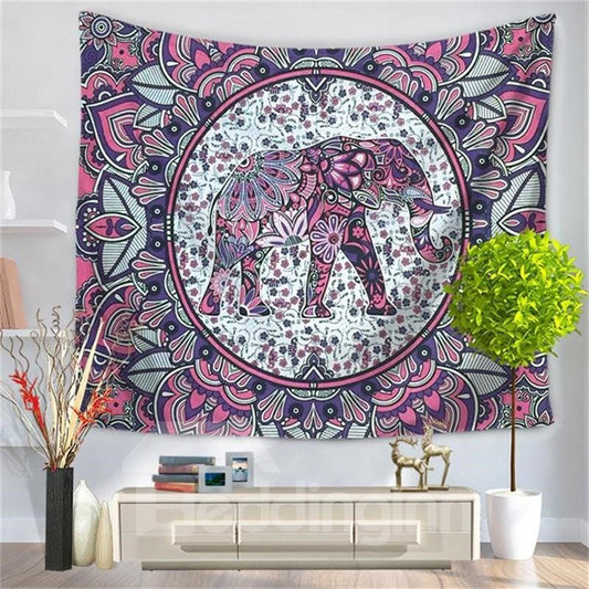 Tapiz de pared colgante decorativo de estilo étnico, círculo psicodélico, elefante, Mandala púrpura