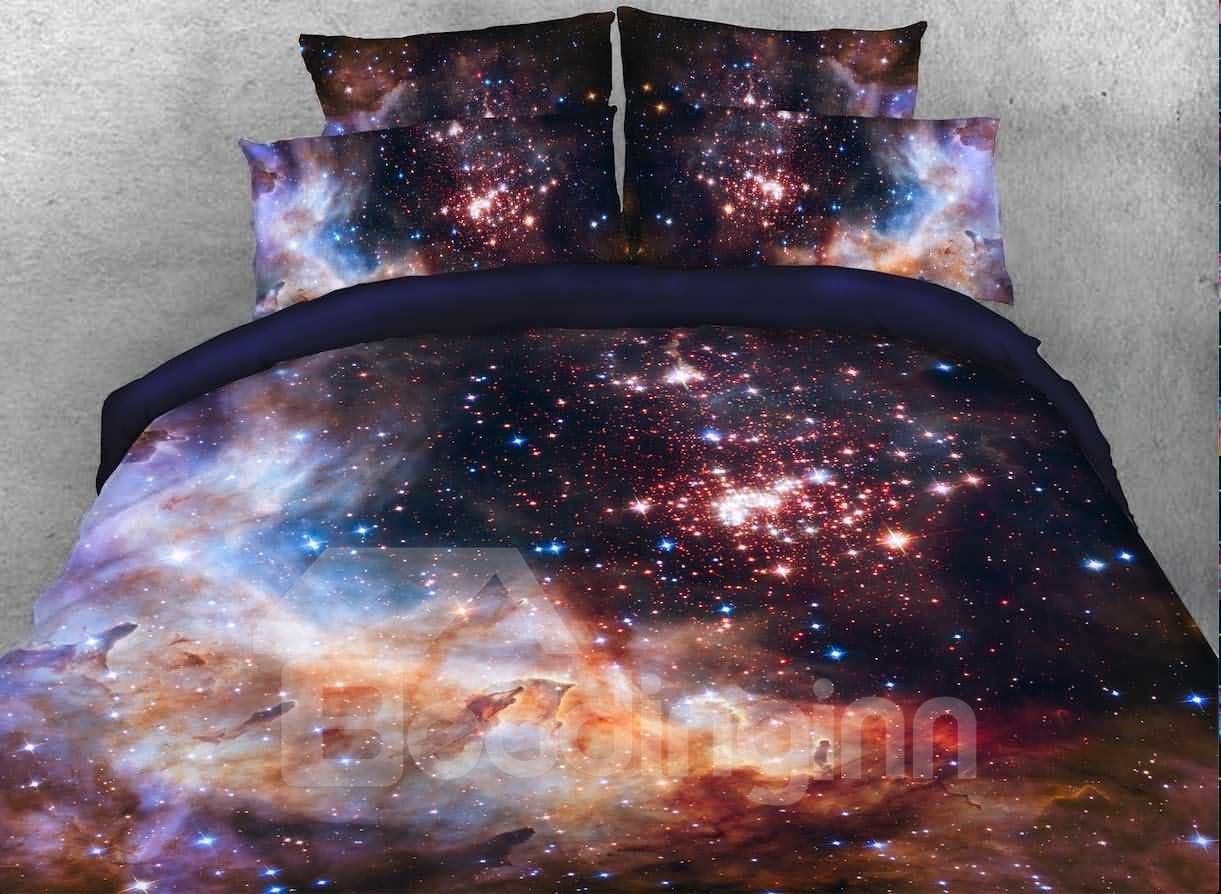 3D Galaxy and Galactic Nebula Printed 4-Piece Bedding Set Duvet Cover Set Microfiber