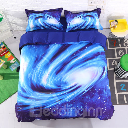 Spiral Galaxy Universe Bedruckte 3D-4-teilige blaue Bettwäsche-Sets/Bettbezüge aus Mikrofaser 